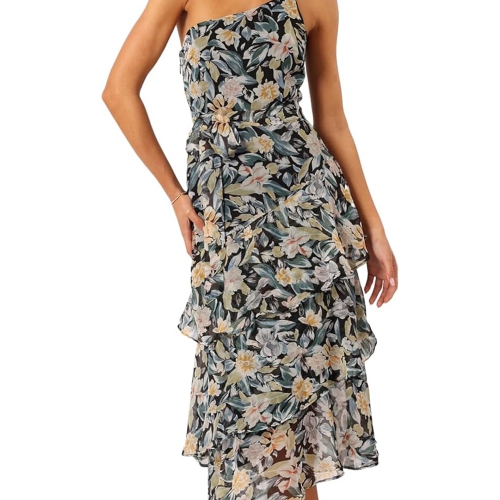 Petal & Pup Blue Tan One Shoulder Sundress Wedding Guest